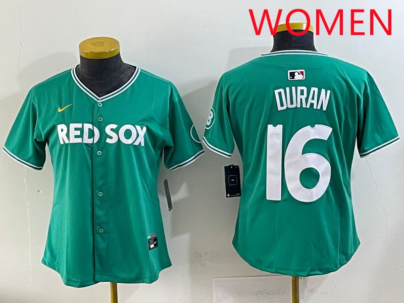 Women 2025 Boston Red Sox #16 Duran Dark Green Joint Name Nike MLB Jersey style 2->women mlb jersey->Women Jersey